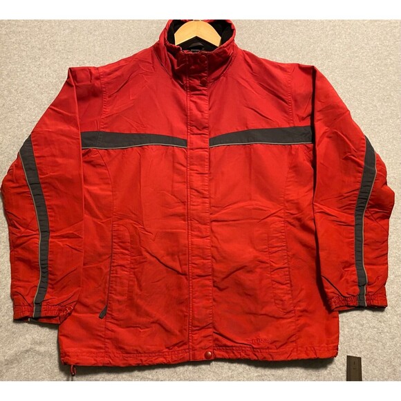 L.L. Bean Jacket Womens Medium Red Black 100% Nylon Long Sleeve Outdoor Full-Zip - Picture 1 of 16